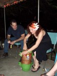 Darcy fiendishly ripping the brains out of an innocent piñata