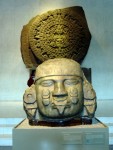 A really big wheel representing the Mexica sun god.  Cool stuff going on on the wheel.  Buy an anthropology text for more info, please.
